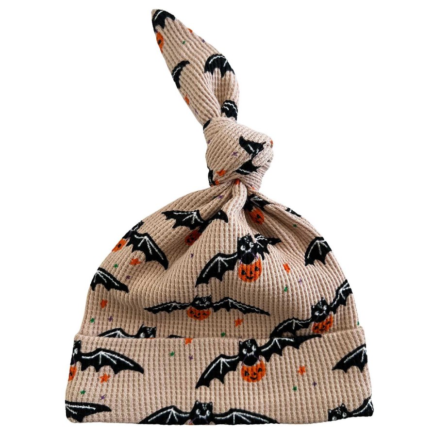 Accessories SpearmintLOVE | Organic Waffle Knot Beanie, Tan Trick Or Treating Bat