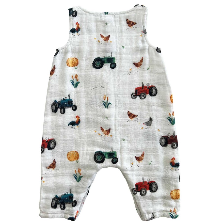 Boy Angel Dear | Muslin Sleeveless Romper, Tractors