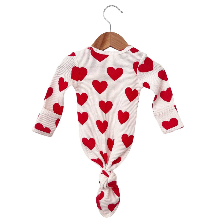 Boy SpearmintLOVE | Organic Waffle Knotted Gown, Red Heart