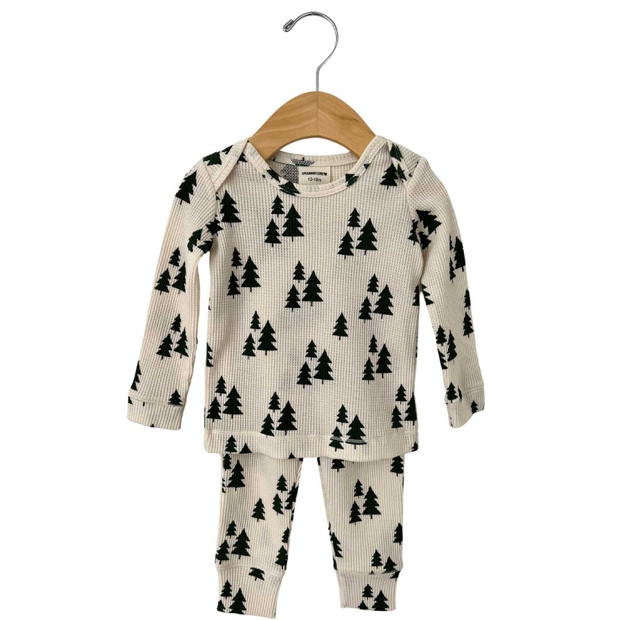 Girl SpearmintLOVE | Organic Waffle 2-Piece Set, Forest Green Trees