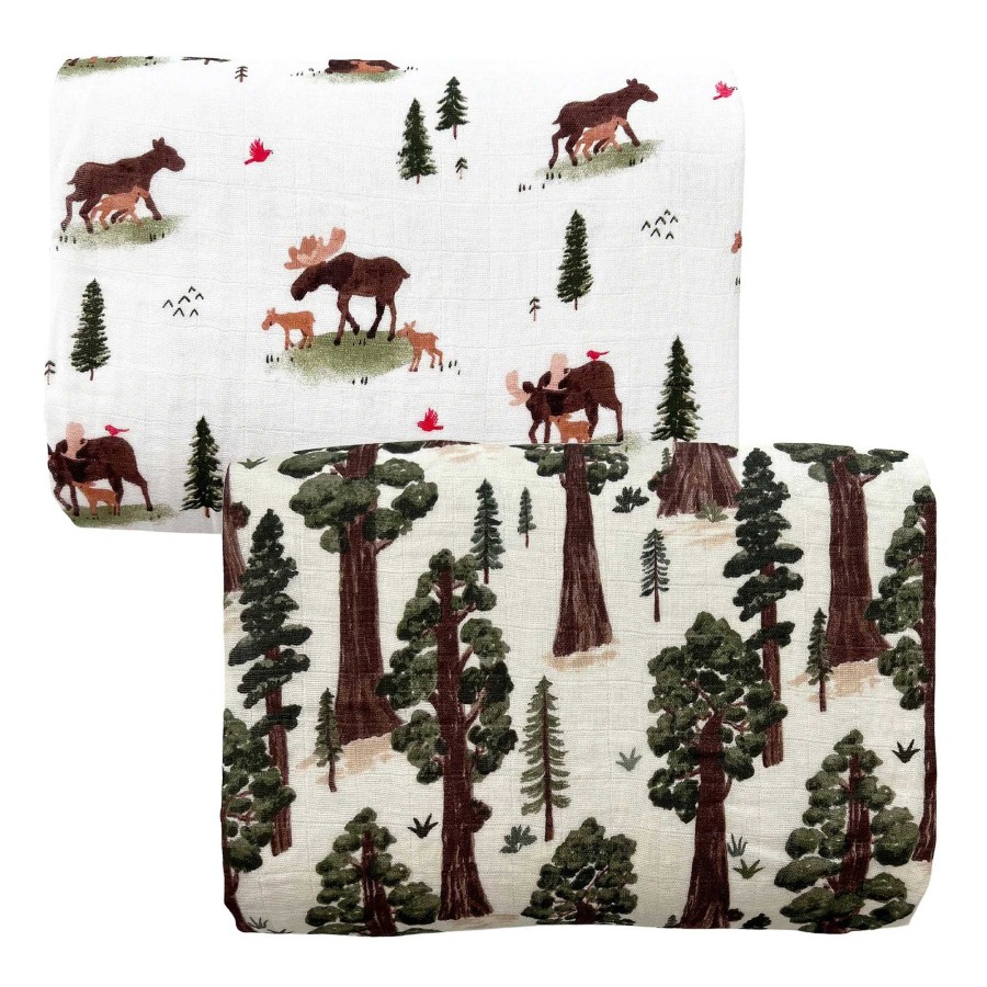 Baby Stuff Angel Dear | 2-Pack Muslin Swaddles, Moose/Redwoods