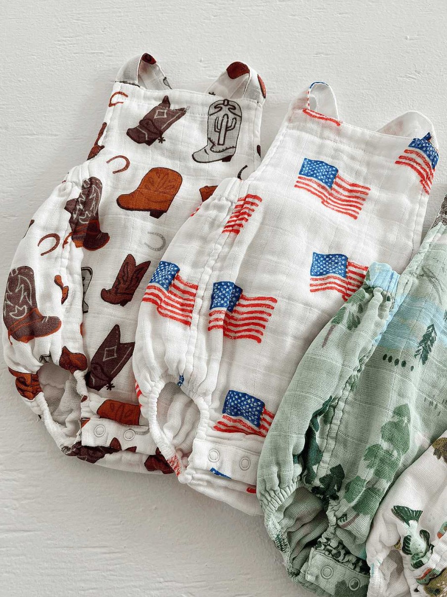 Boy Angel Dear | Muslin Retro Sunsuit, American Flag