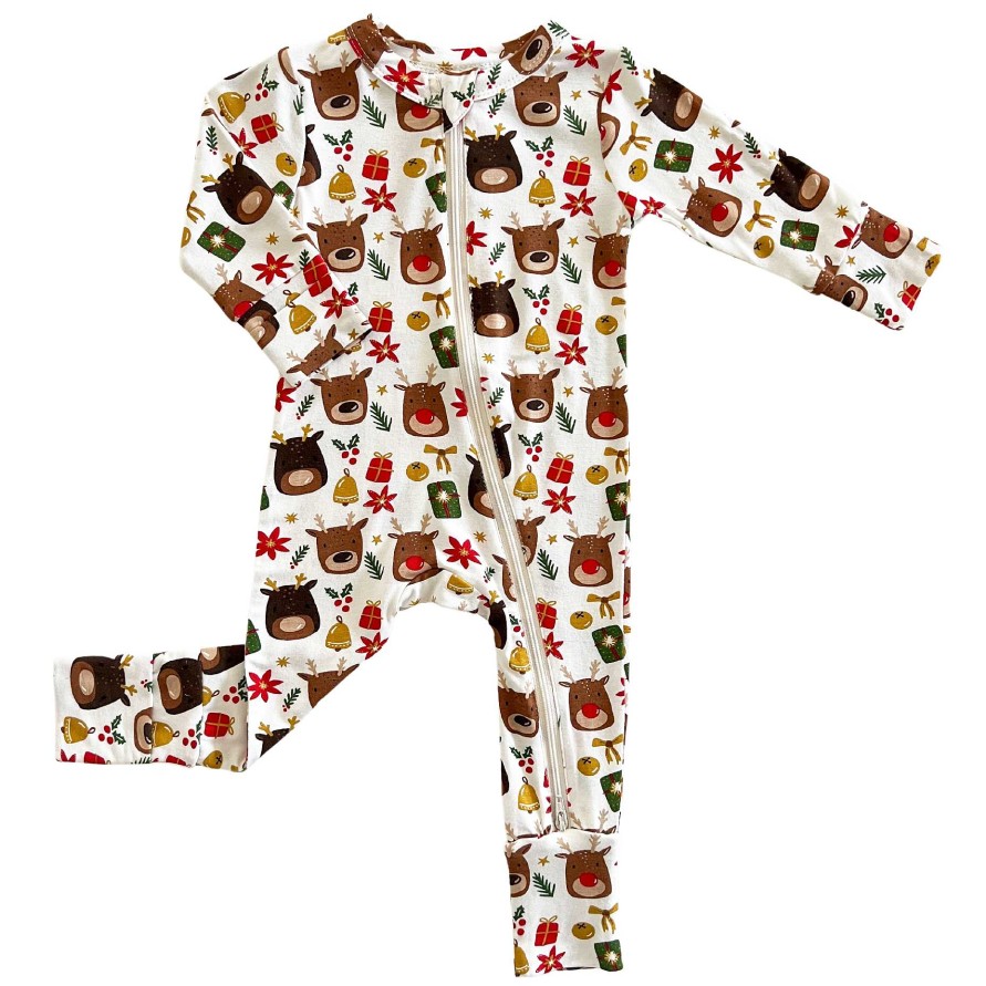 Boy SpearmintLOVE | 2-Way Convertible Zip Romper, Reindeer Friends