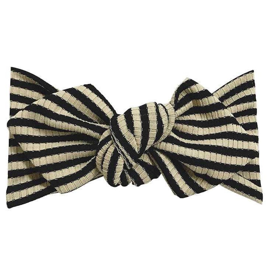 Girl Eyee Kids | Top Knot Headband, Ribbed Taupe/Black Stripe