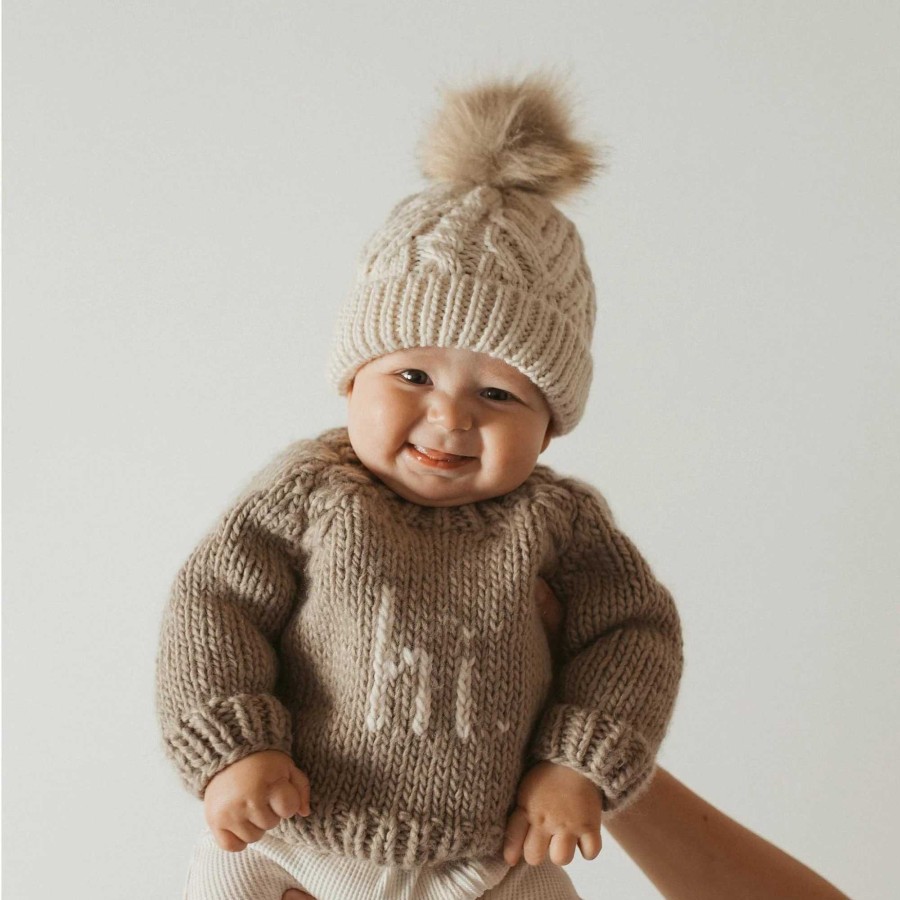 Boy Huggalugs | Hi. Crew Neck Knit Sweater, Pebble