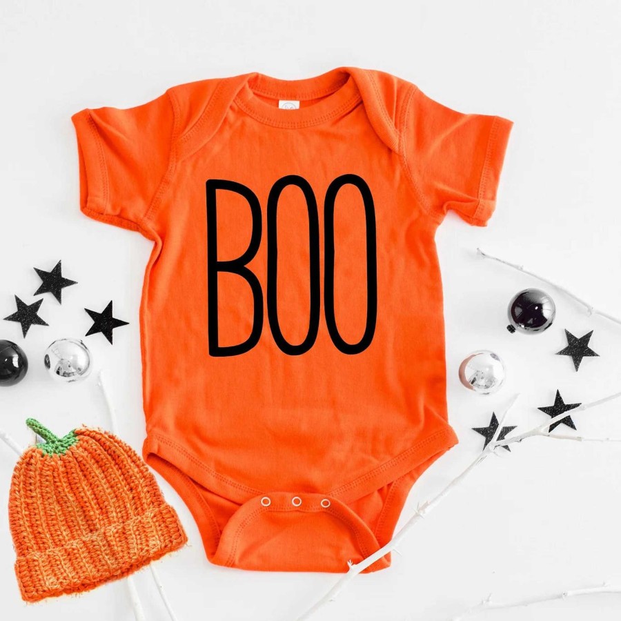 Boy The Juniper Shop | Boo Word Short Sleeve Bodysuit, Orange