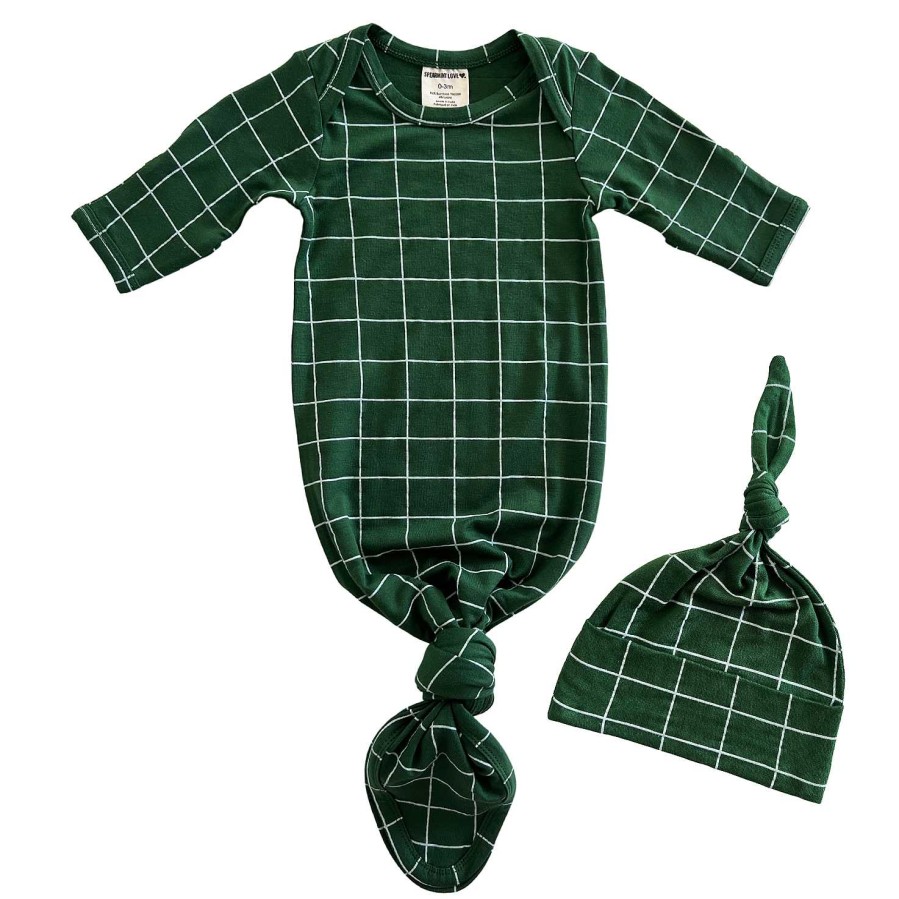 Boy SpearmintLOVE | Knotted Gown & Hat Set, Pine Windowpane