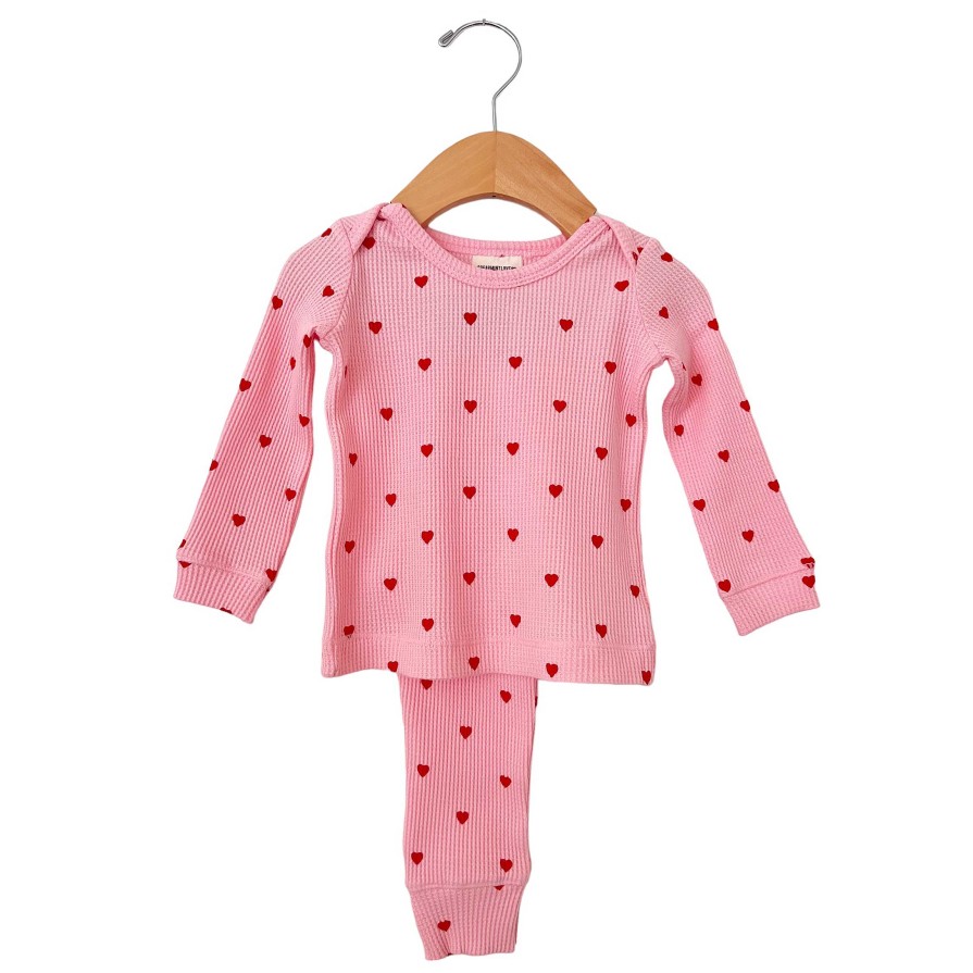 Girl SpearmintLOVE | Organic Waffle 2-Piece Set, Little Red Heart (On Pink)