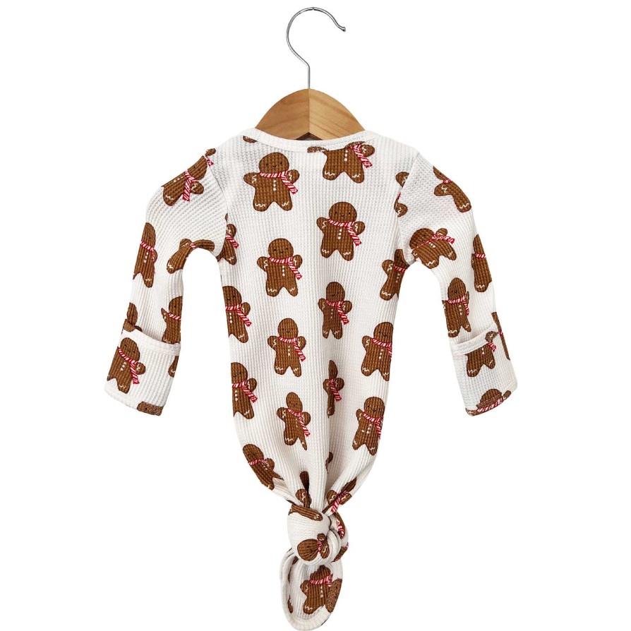 Boy SpearmintLOVE | Organic Waffle Knotted Gown, Gingerbread Man