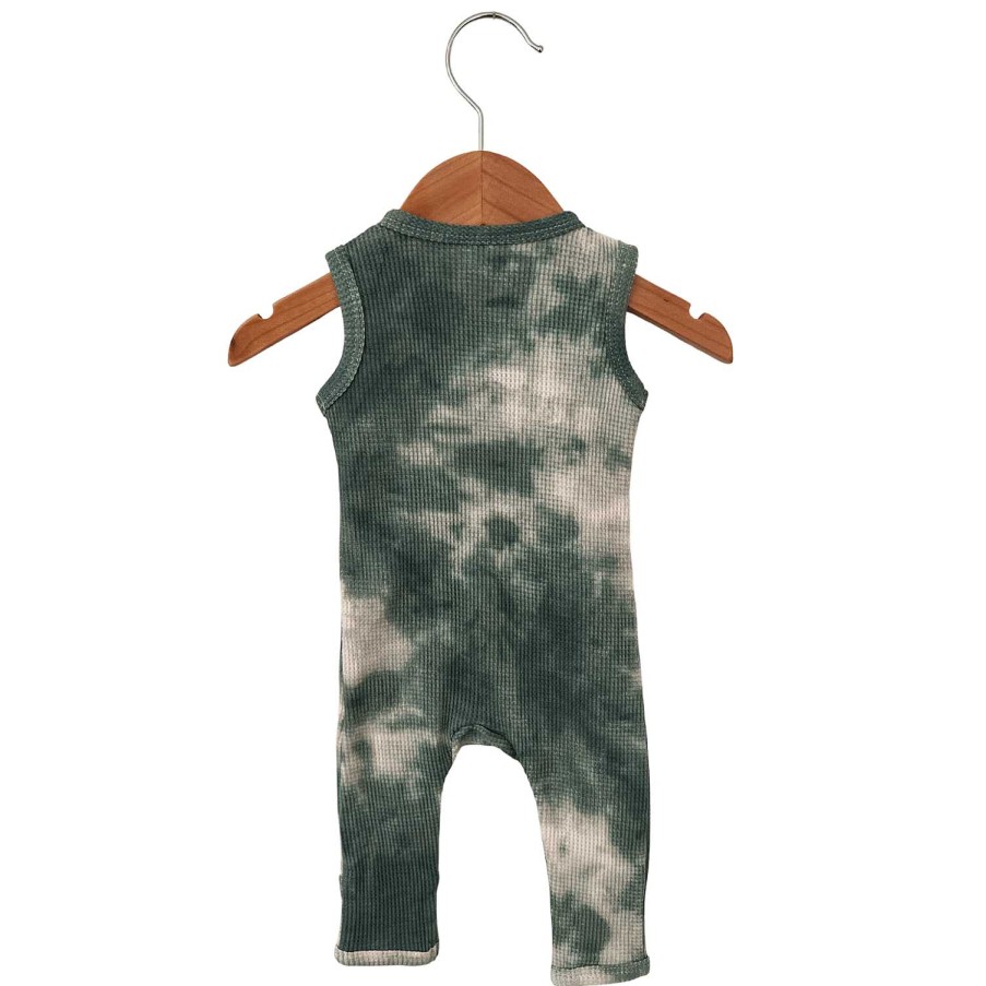 Boy SpearmintLOVE | Organic Waffle Sleeveless Zip Romper, Matcha Tie Dye