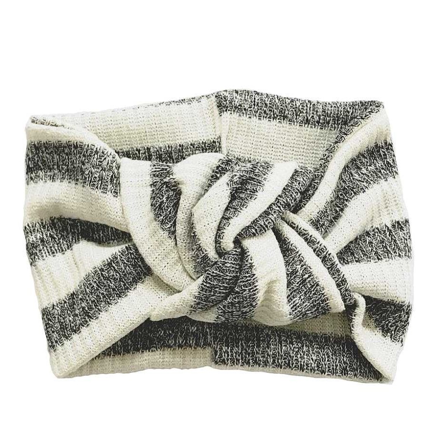 Girl Eyee Kids | Twist Knot Headband, Ivory/Black Marled Stripe