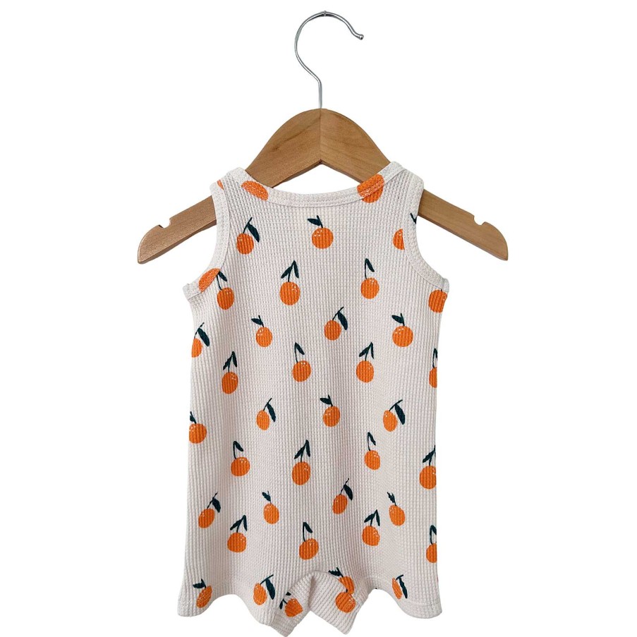 Boy SpearmintLOVE | Organic Waffle Shortie Romper, Oranges