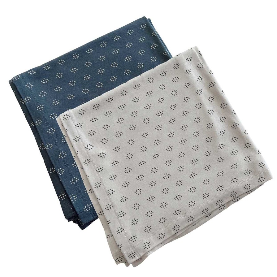 Baby Stuff SpearmintLOVE | 2-Pack Stretch Swaddles, Natural/Black Geo & Steel Blue Geo