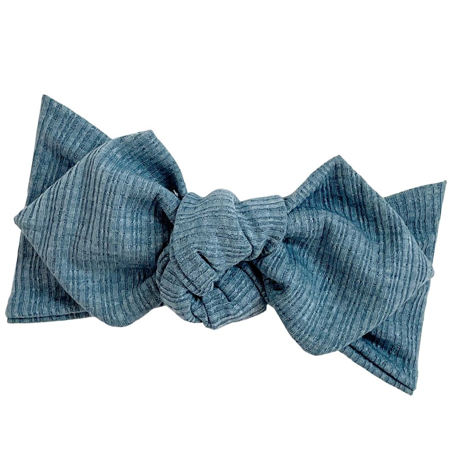 Girl Eyee Kids | Top Knot Headband, Ribbed Denim Blue