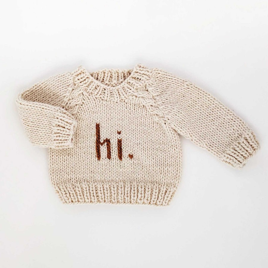 Boy Huggalugs | Hi. Crew Neck Knit Sweater, Pecan