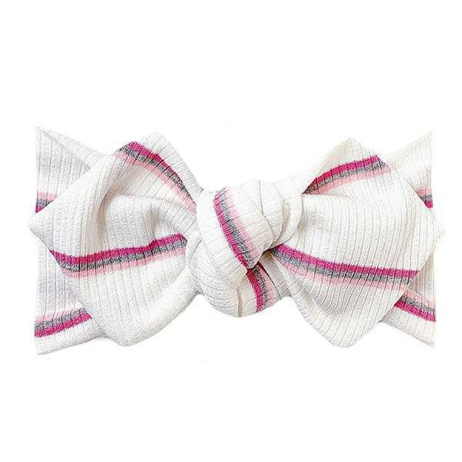 Girl Eyee Kids | Top Knot Headband, Ribbed Pink Stripe