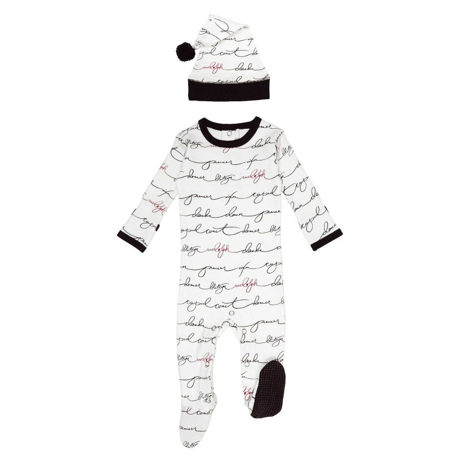 Girl L'ovedbaby | Organic Footie & Hat Set, Writing Reindeer