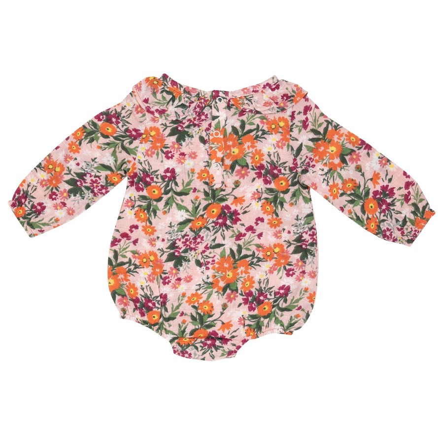 Girl Angel Dear | Muslin Ruffle Collar Bubble Bodysuit, Autumn Days Floral