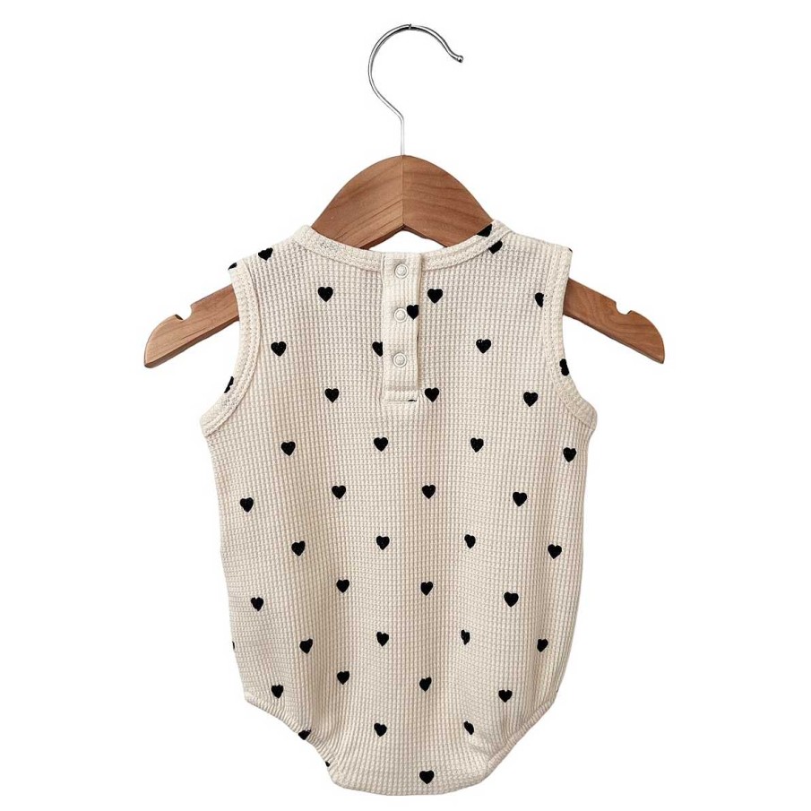 Girl SpearmintLOVE | Organic Waffle Bubble Romper, Black Heart