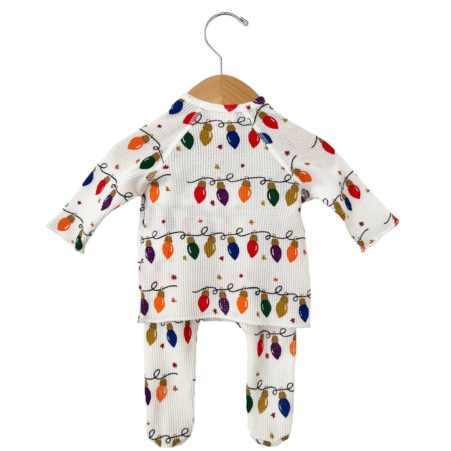 Girl SpearmintLOVE | Organic Waffle Kimono & Pant Set, Christmas Lights